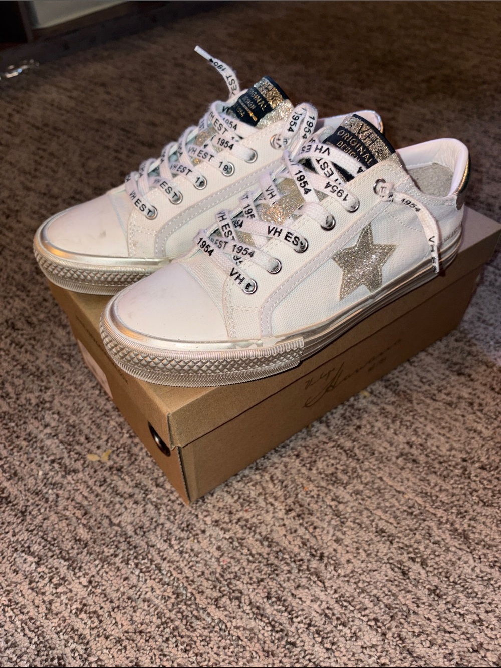 Women’s Vintage Havana Sneakers with Silver Glitter Star Accent